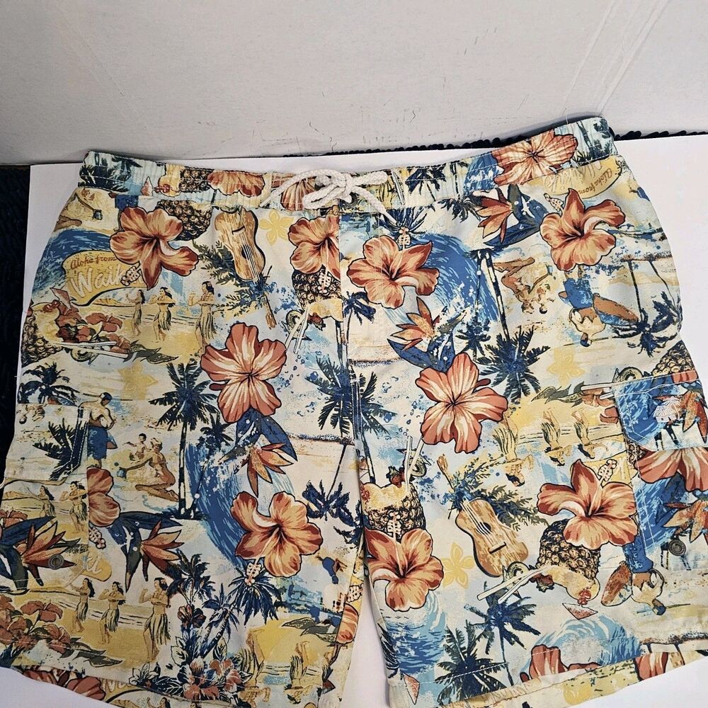 Mens Caribbean Joe Multicolored Board Trunks Sz XL Drawstring Coastal Beach Q314